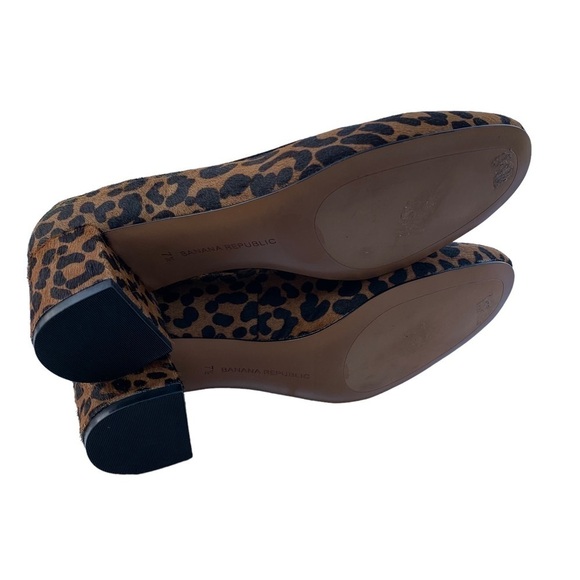 Banana Republic Real Calf Fur Leopard Print Block Mid-Heel Shoes 7.5 Leather - Picture 6 of 9